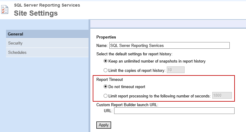 Report Server Site Settings Report Server Site Settings