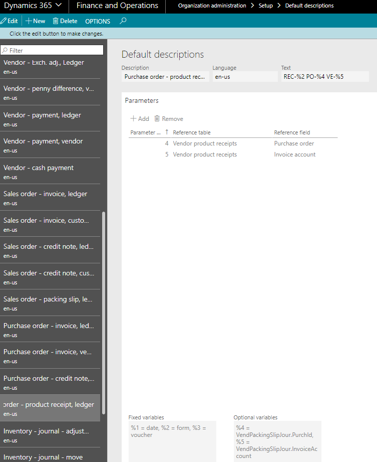 Description setup