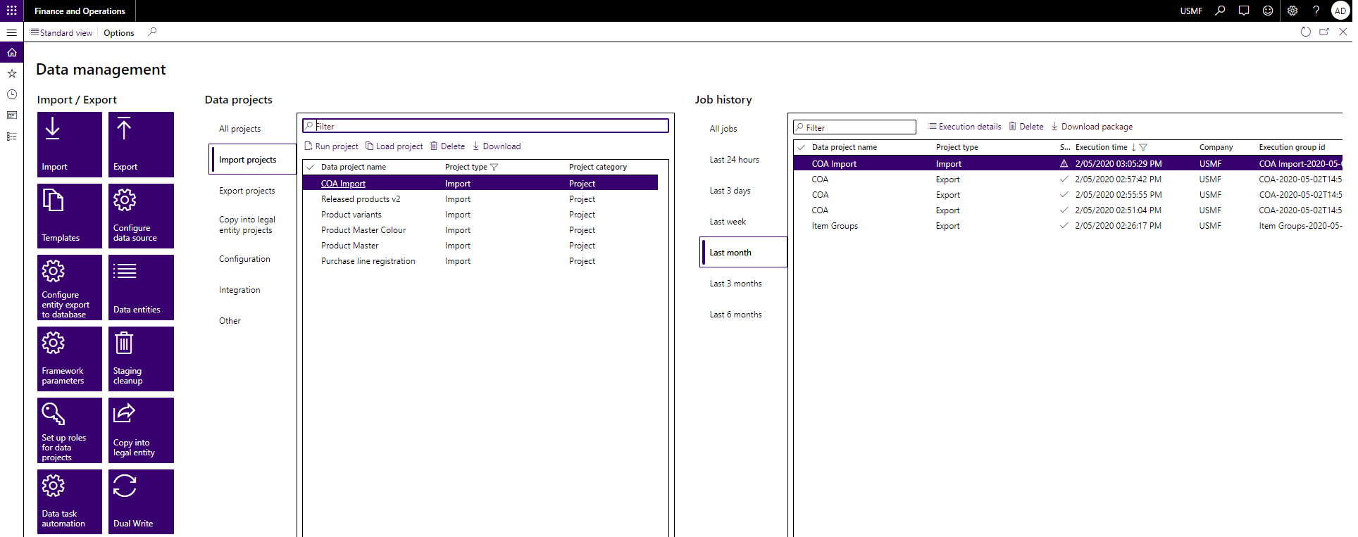 Data Management workspace