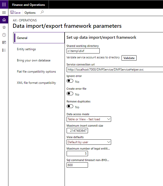 DIXF framework parameters