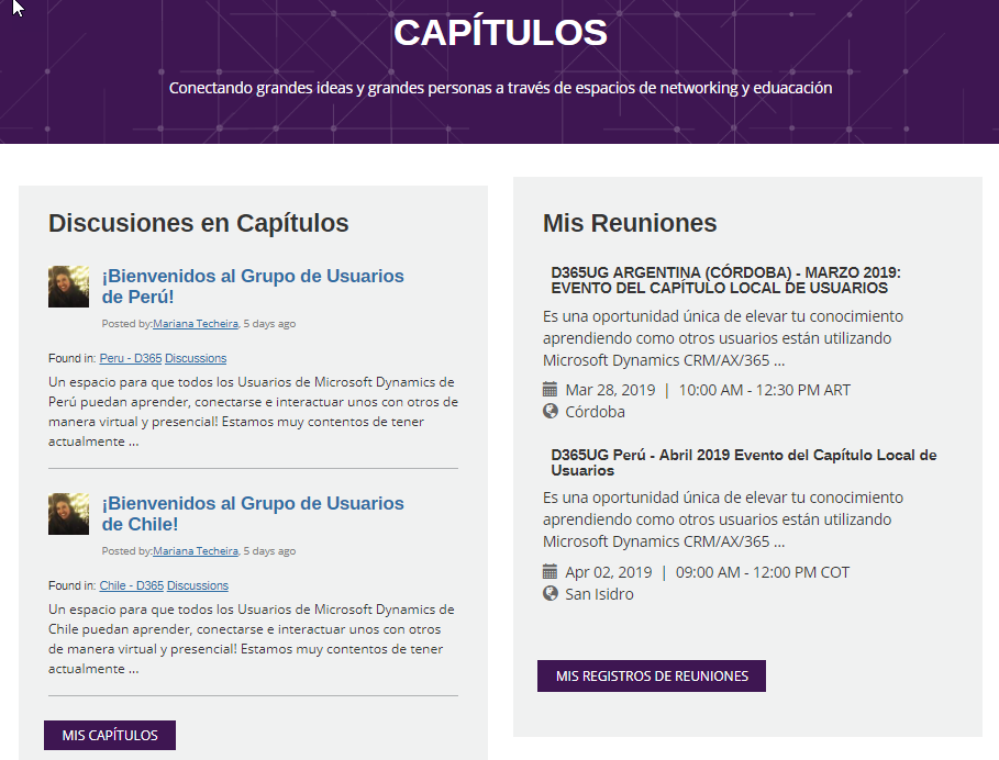 Capítulos de Usuarios D365UG - Capítulos