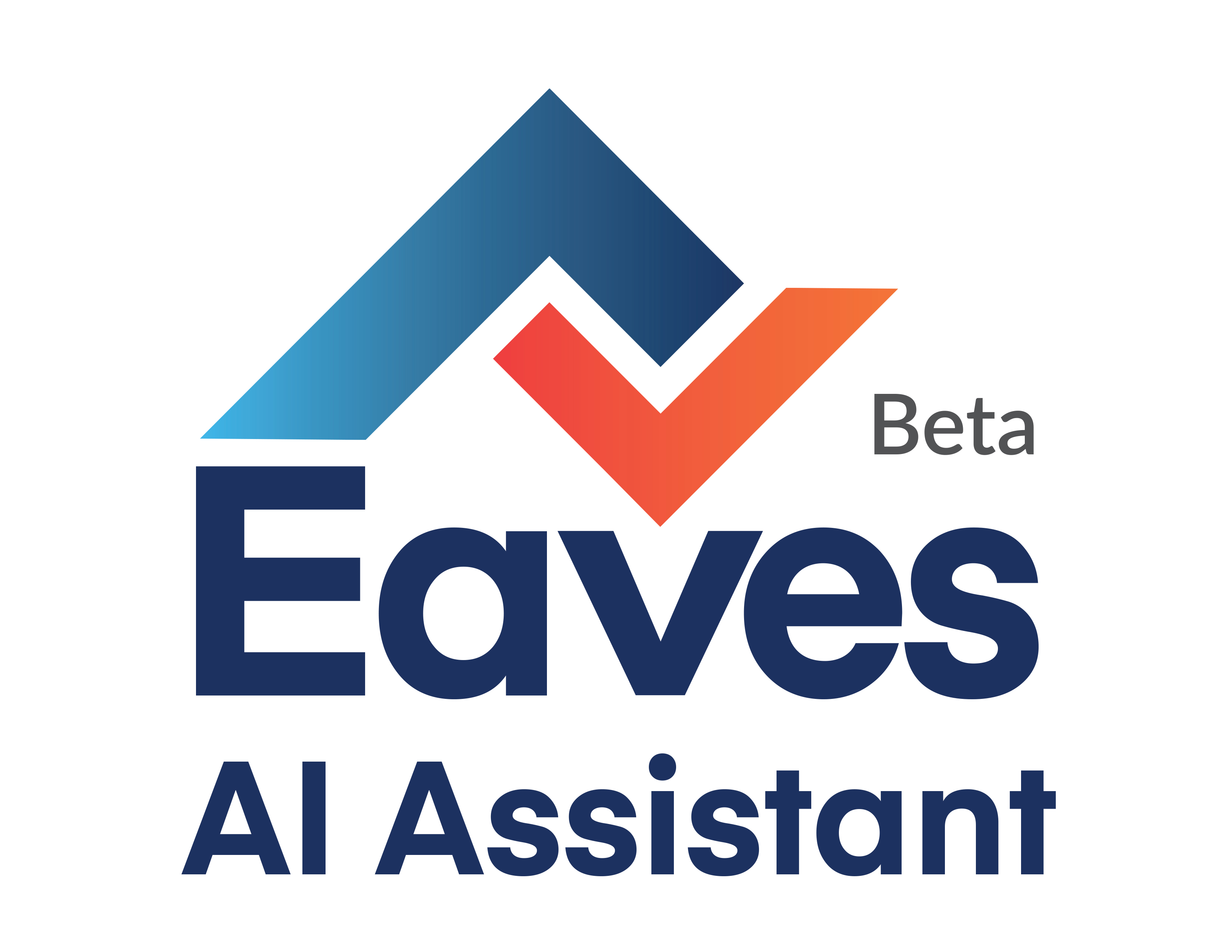 nested blue and red check marks with text Eaves AI Assistant in blue