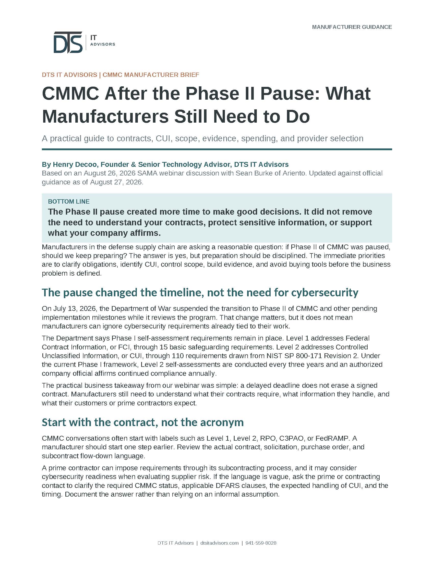 CMMC Manufacturing Brief Aug 2026