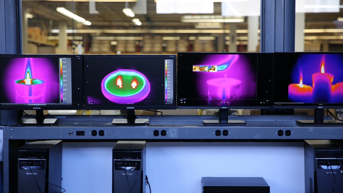 Various computer screens with heat maps of different candles.