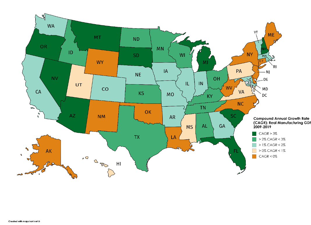 United States world map showing annual growth rate for each state