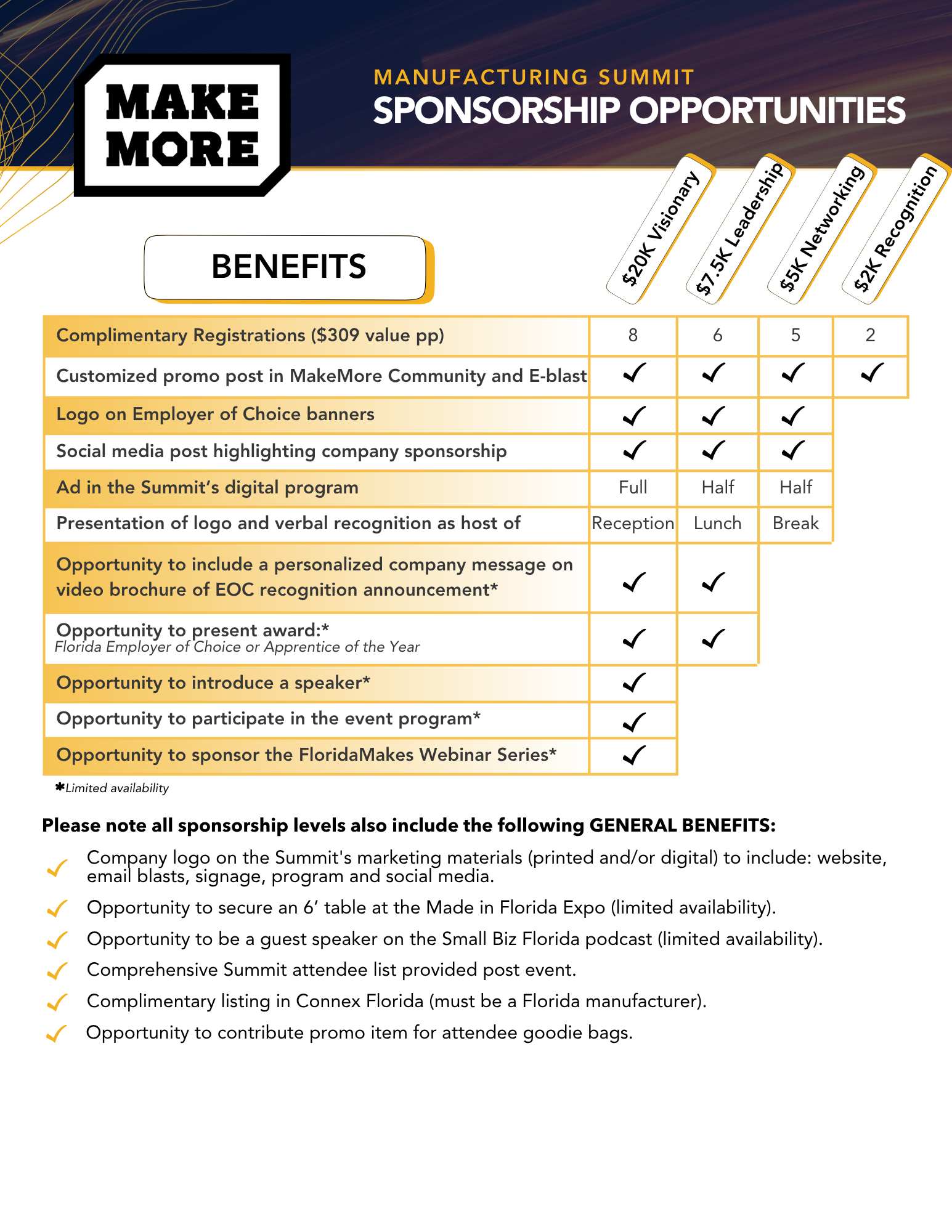 Sponsorship levels for MakeMore Summit