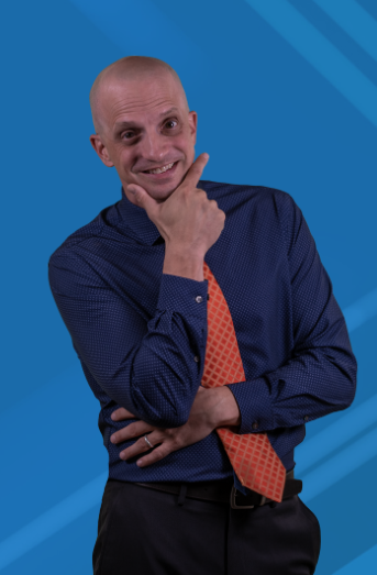 man with no hair and light skin.