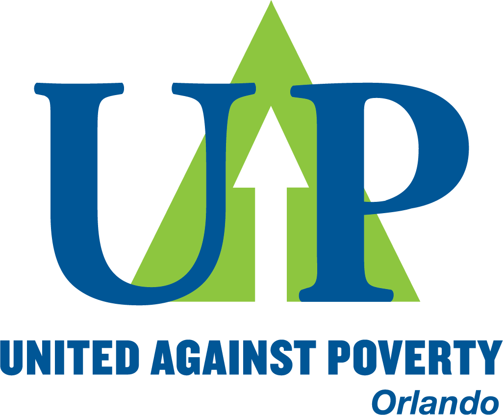 blue and green lettering - united against poverty logo