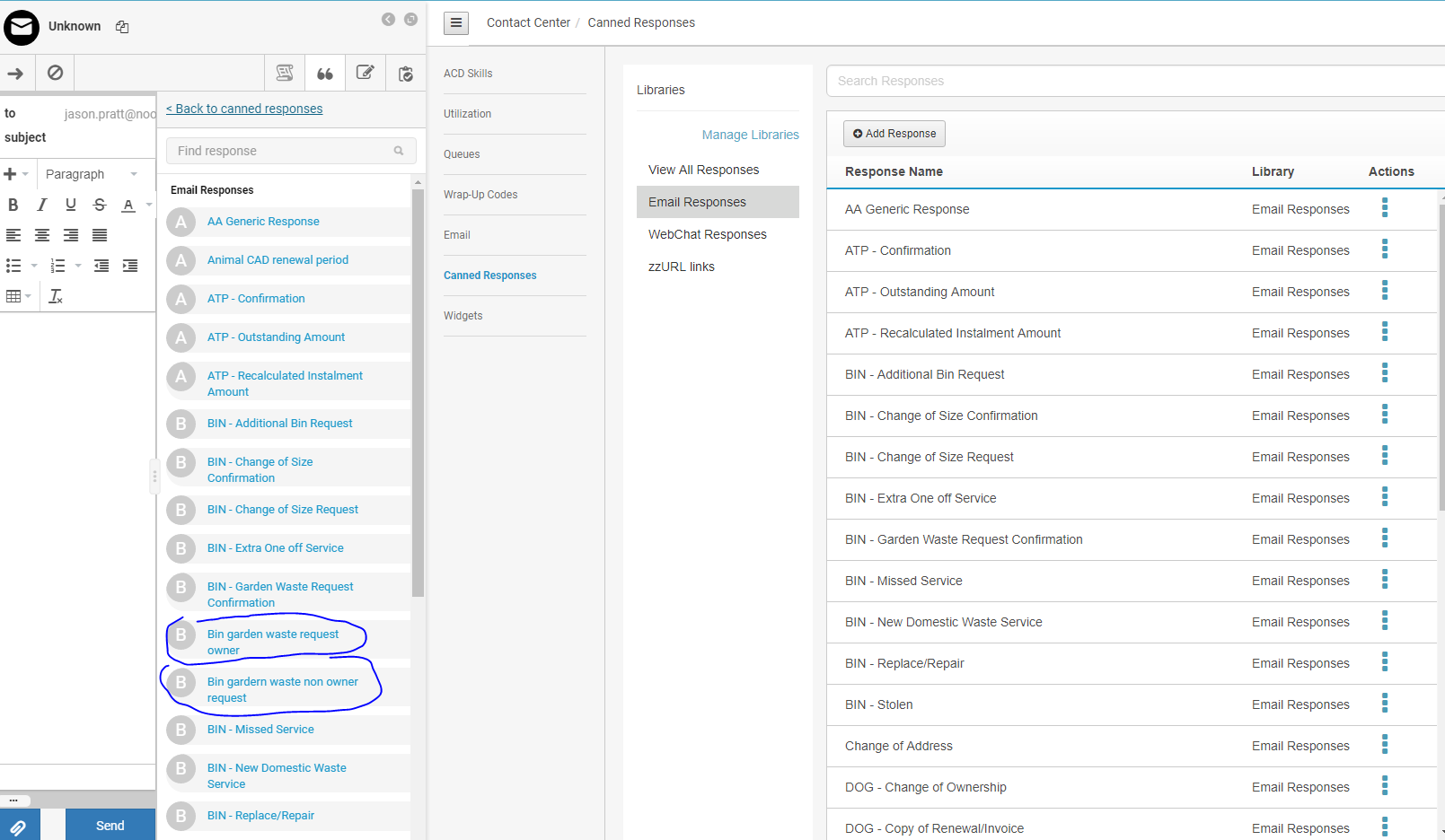 Canned response error example SS of the problem with canned responses.