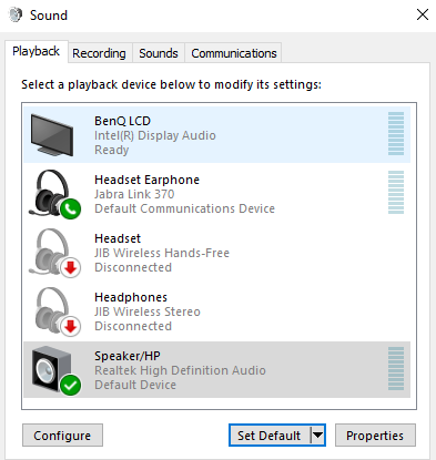 Sound settings Sound settings