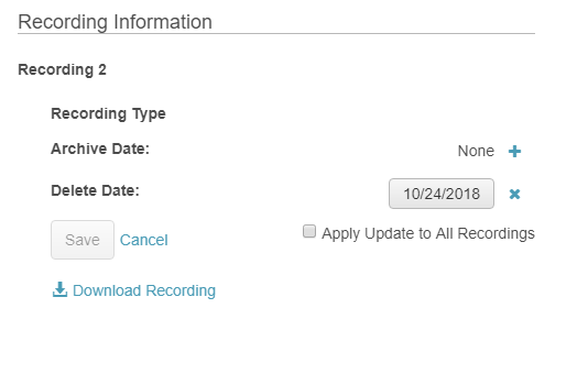 Field to delete a recording