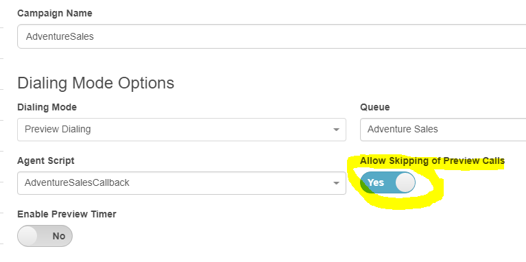 Preview skip setting