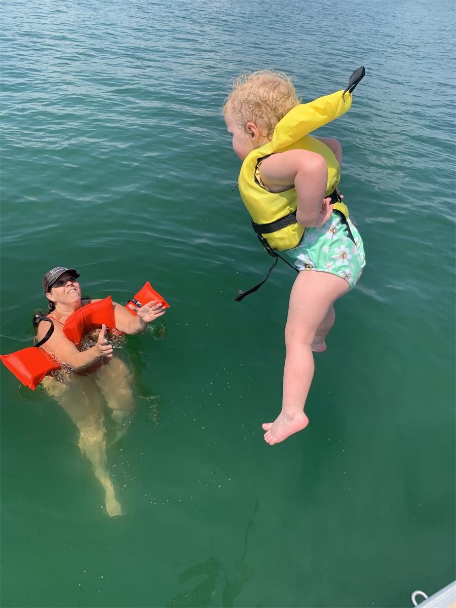 Ferocious and fearless toddler jumps into Lake Travis.