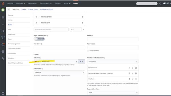 Trunk Outbound Calling ID