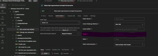 Postman Scope change required for API lab