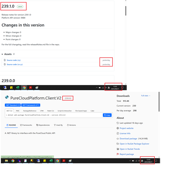 github version is 239.1.0,but nuget version is 239.0