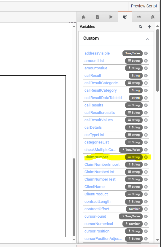screen capture showing that the variable is a string list