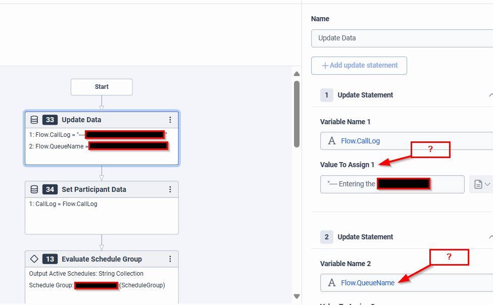 Genesys Update What Update Data and Set Participant Data do in these call flows ...