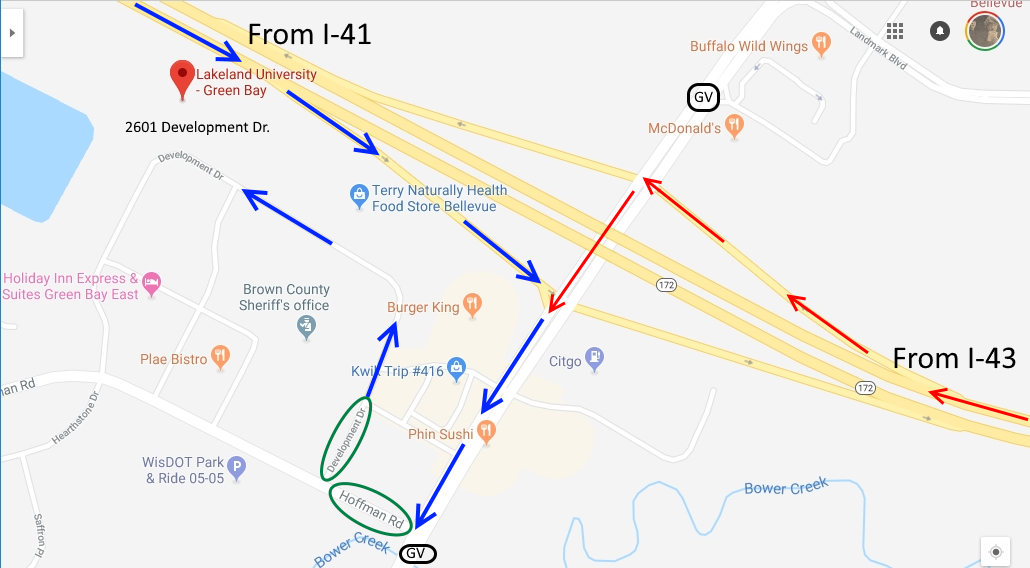 Map to Lakeland University in Green Bay