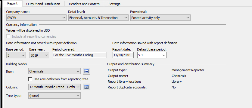 Report settings