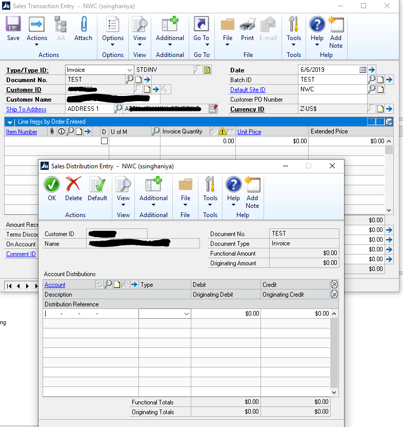 Sales Invoice's Distribution Window