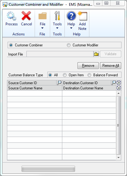 Customer Combiner and Modifier Screenshot