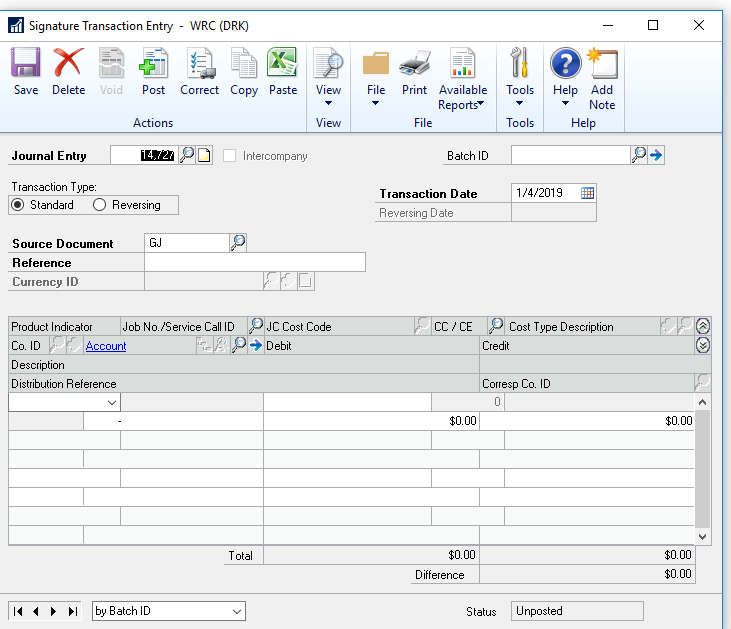 Signature Transaction Entry