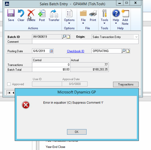 Sales Batch Entry Error