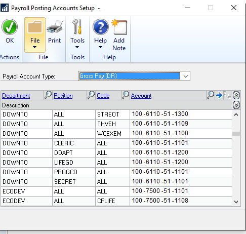 posting setup payroll posting accounts setup