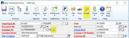 SOP Trx Entry Header SOP Trx Emailing fields