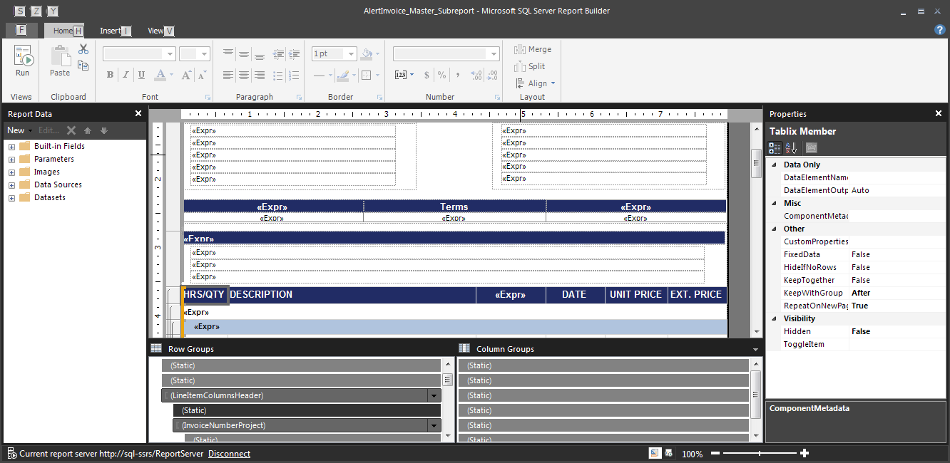 Row Group Static Settings for header repeat