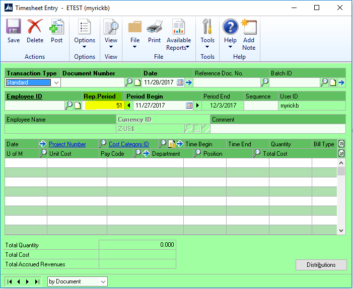 Timesheet Entry Screen