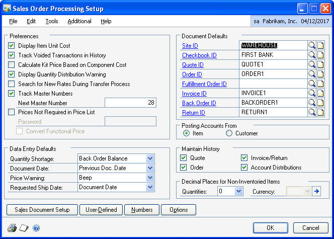 Sales Order Processing Set-up