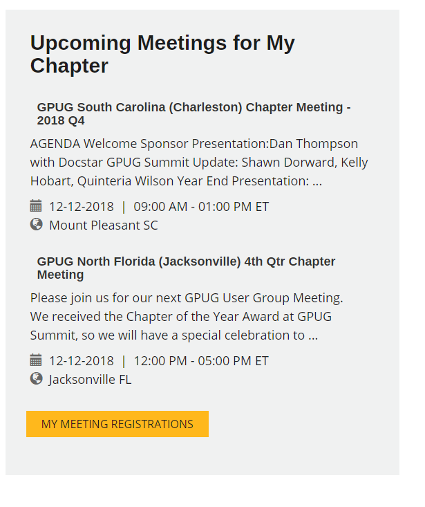 upcoming chapter meetings
