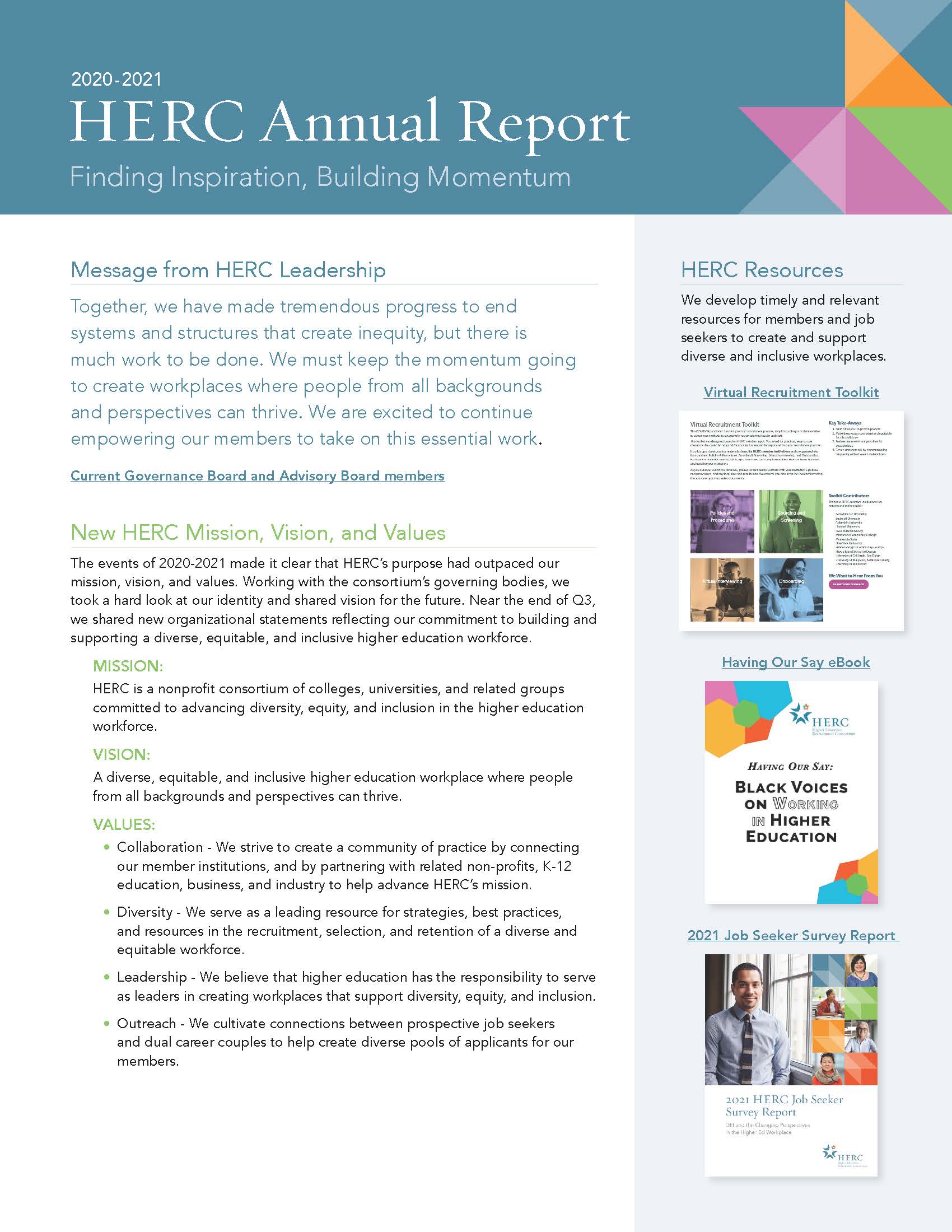 HERC's 2020-21 Annual Report