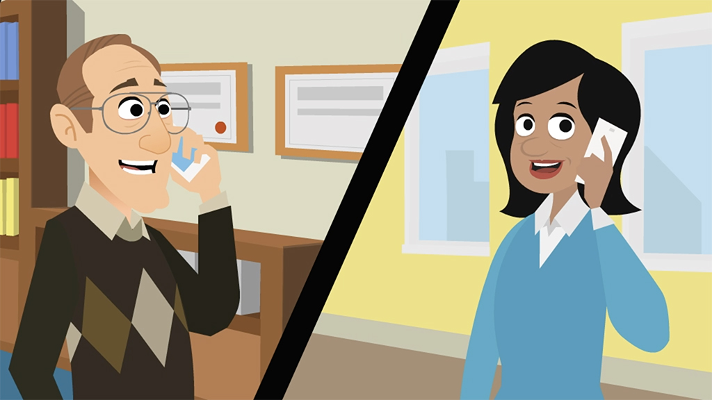 Illustration of an individual interviewing a candidate over the phone