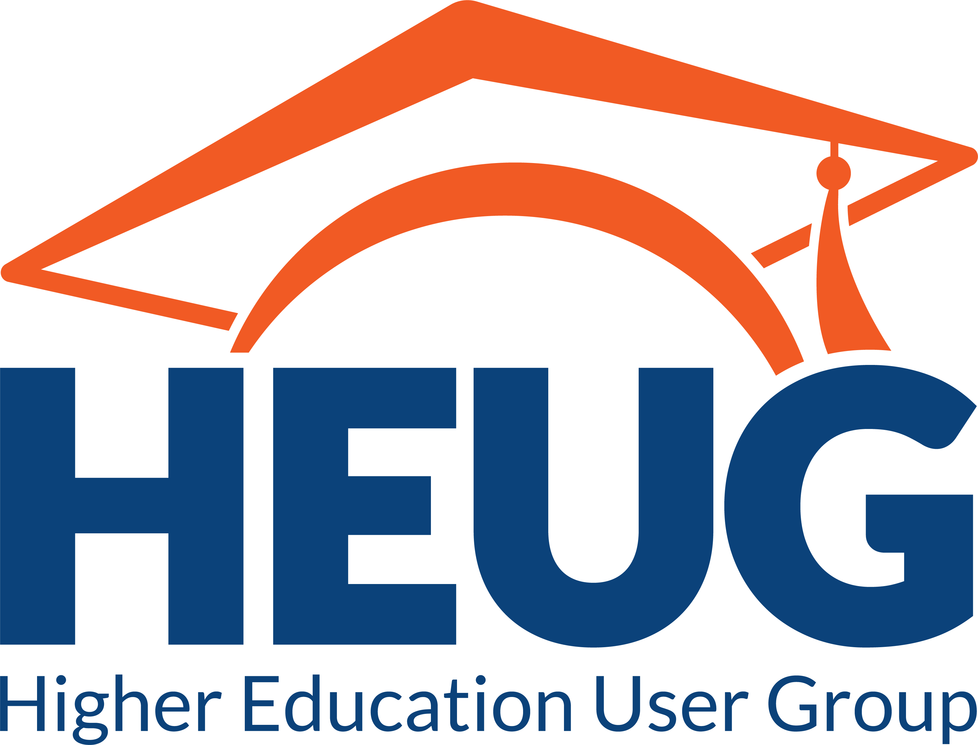 Logo of an Orange Mortarboard above H-E-U-G Higher Education User Group