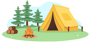 Camping with a Yellow Tent in a Forest