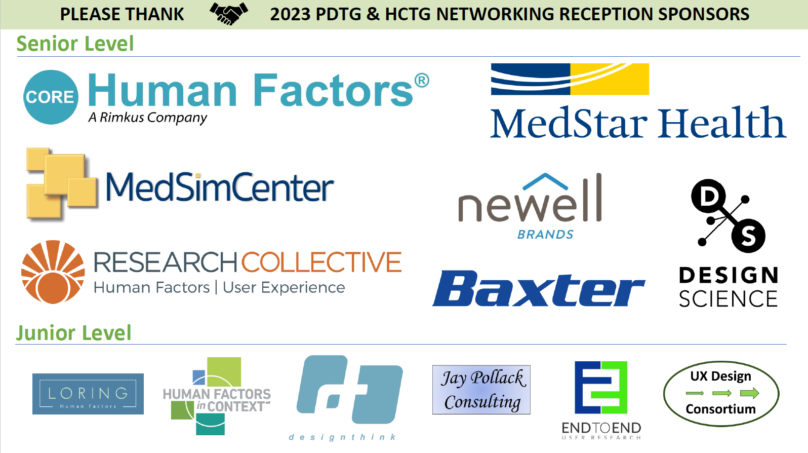 Logos for the PDTG HCTG Networking Reception Sponsors