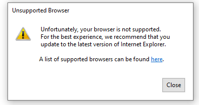 Getting "Unfortunately your browser is not supported" error when ...