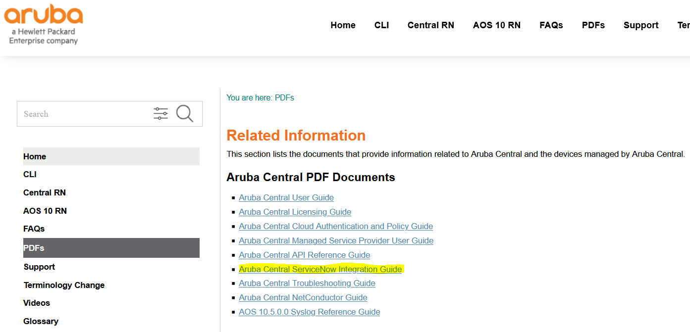 Aruba central and ServiceNow CMDB integration Cloud Managed Networks