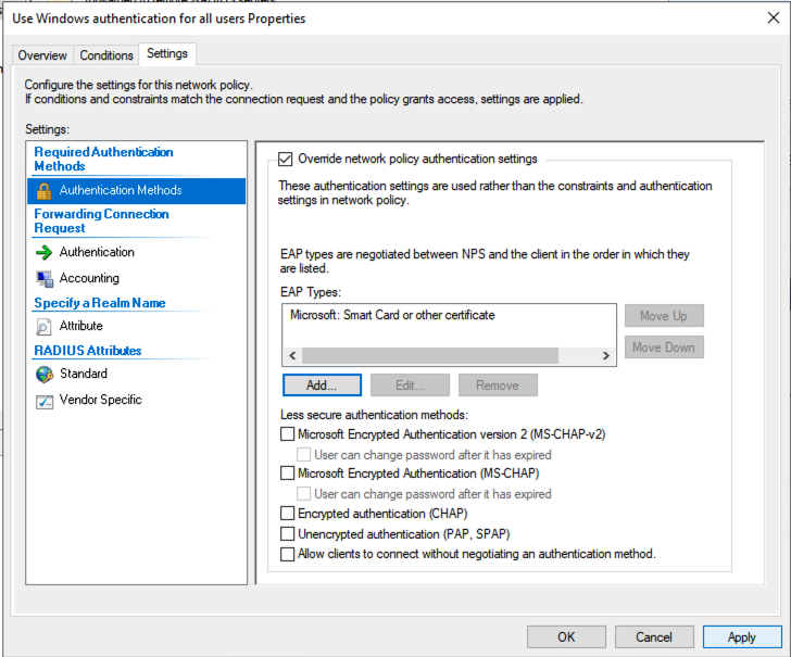 MS 802.1x NPS Network Policy question Cloud Managed Networks
