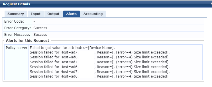 Adp Rerror Message AD lookup Error message in access tracker Reason=[, (error=4) Size ...