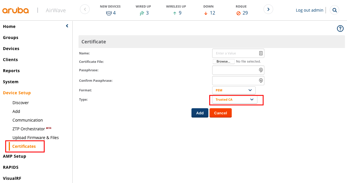 Aruba Airwave Doesnt Generate Private Key