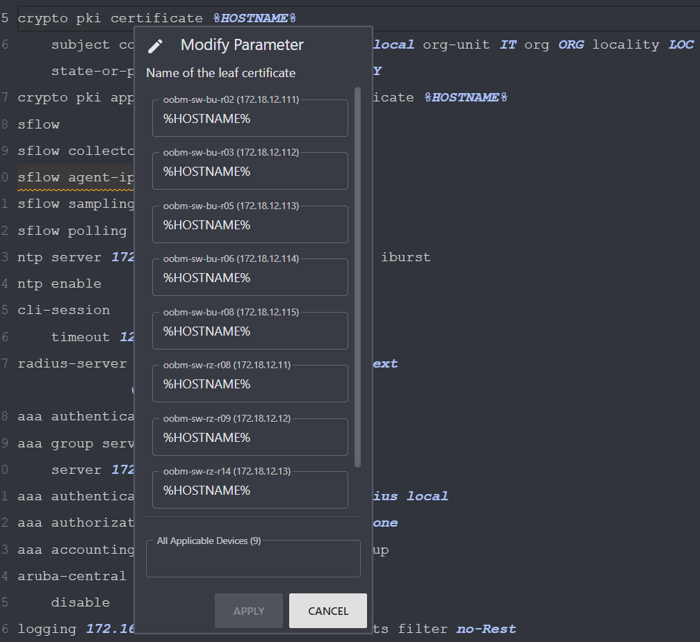 Aruba NetEdit: Config Multi Editor - Variables available? | Network ...