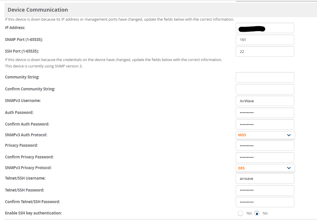 Switch configuration backup is not working on AirWave Network Management
