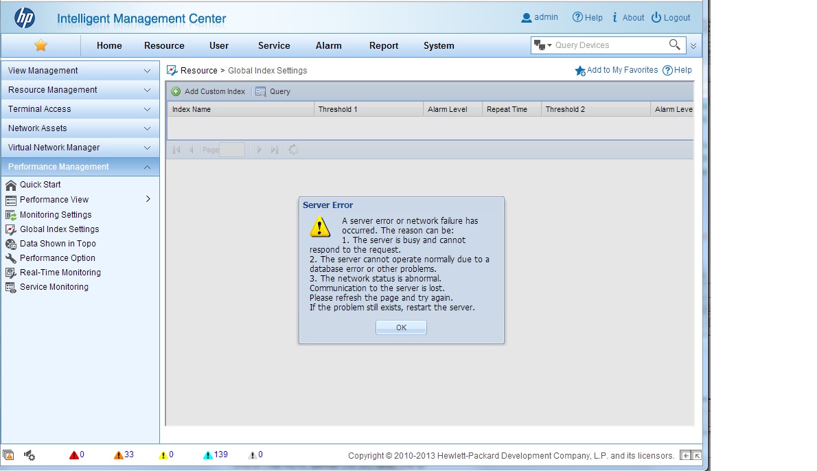 [IMC 7.0] Problem occurred in access Global Index Settings | Network ...