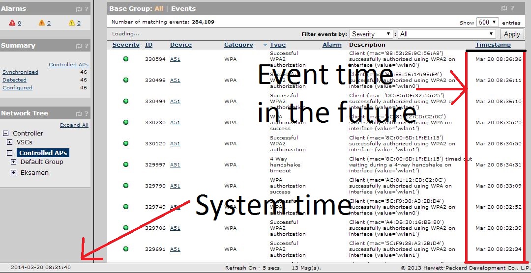 MSM760 - System Events timestamp in the future | Wireless Access