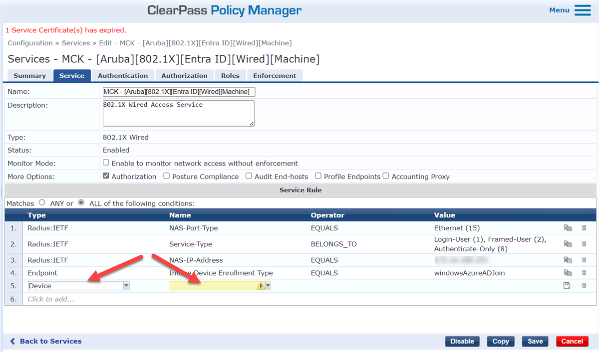 Creating a Service in ClearPass 6.11 for AADJ machine authentication ...