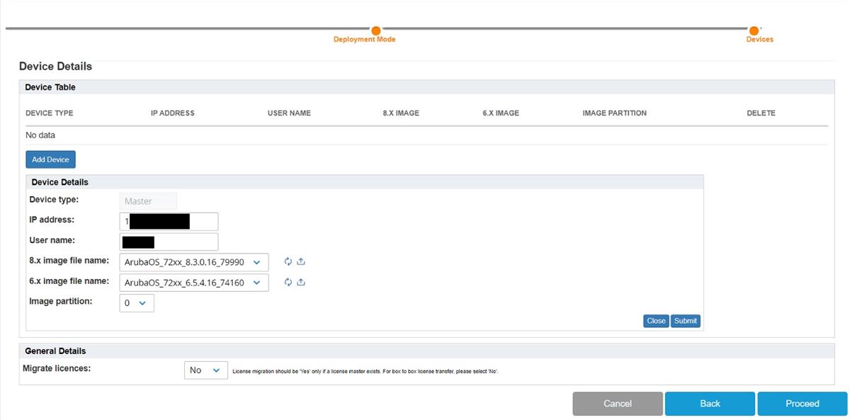 choose the origin and target version images for migration